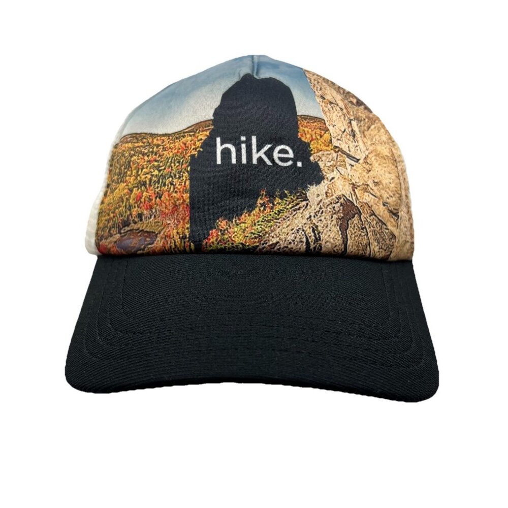 Hike Maine State Outline Outdoor Trucker Mesh Snapback Hat Cap Wilderness Dad